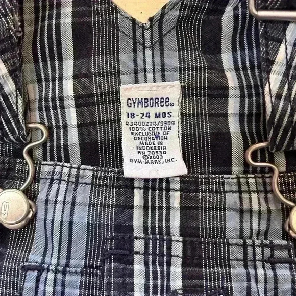 Gymboree Toddler blue plaid snap crotch bib overall shorts sz 18-24mos - Picture 3 of 5